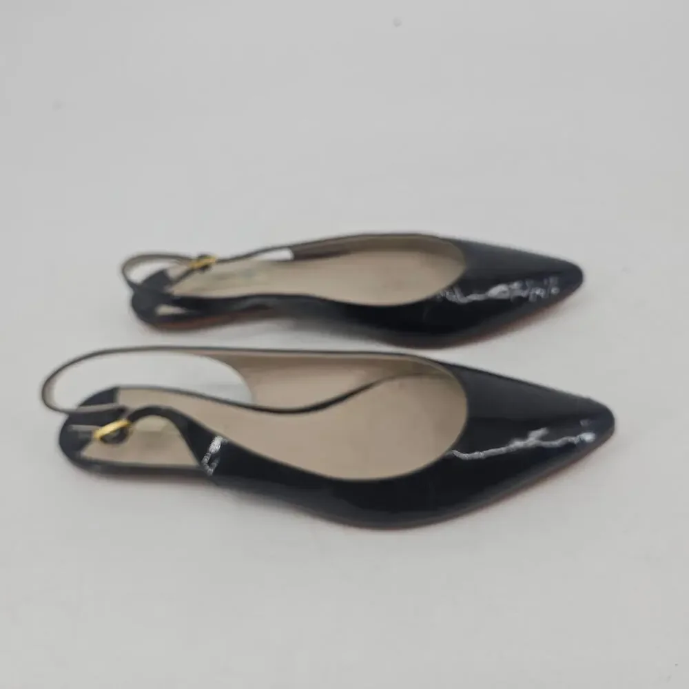 Boden Kelly Black Patent Leather Pointed Toe Slingback Flat Shoe EU 40 US 9.5